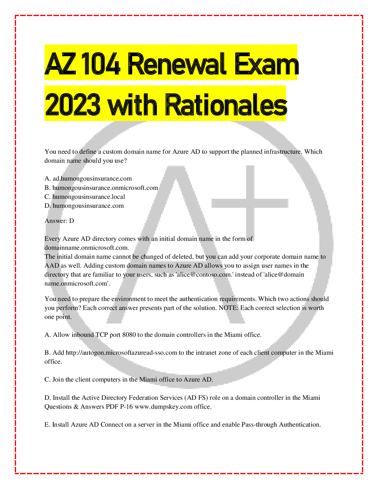 AZ 104 Renewal Exam 2023 Questions and Answers Browsegrades